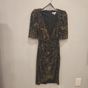 Calvin Klein Wrap Midi Dress Gold Sequense Formal Evening Dress